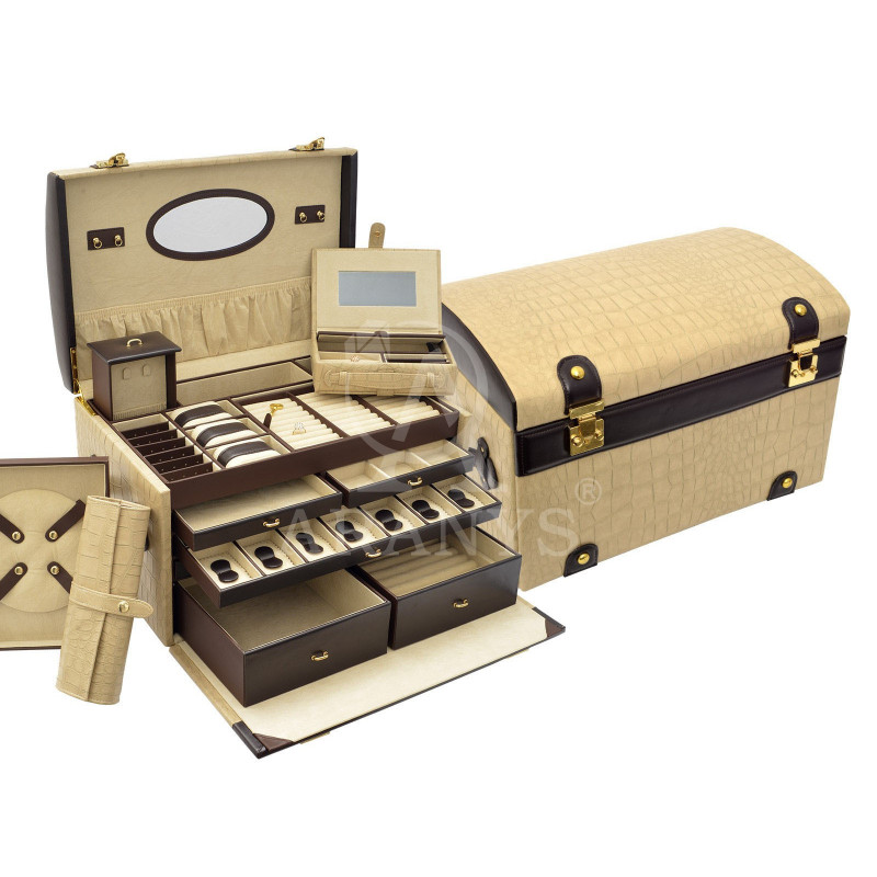 Velká prostorná šperkovnice s mnoha přihrádkami a cestovním pouzdrem